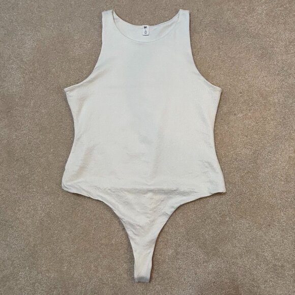 bp White Ribbed Sleeveless Bodysuit Thong Coverage Size L‎ - Picture 1 of 6